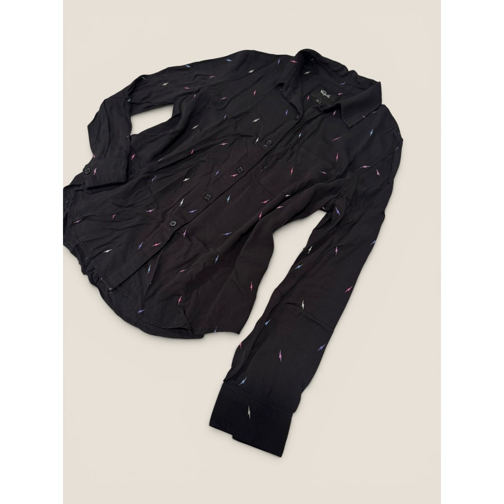 Rails Rocsi Black Multi Lightning Bolt Print Rayon Button Down Shirt Womens S - Picture 3 of 6